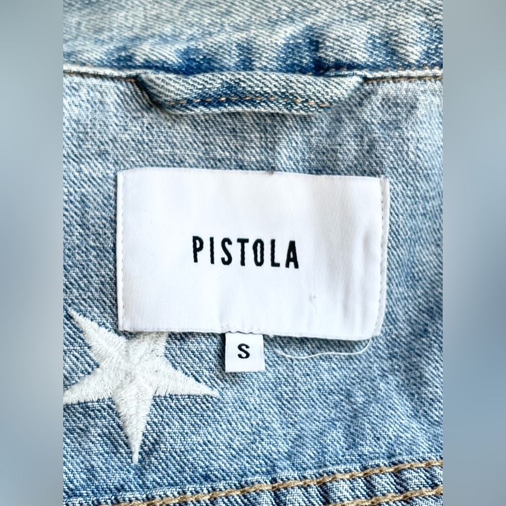 Pistola Brando Star Embroidery Cropped Denim Jacket Zodiac Wash - S - Picture 8 of 14